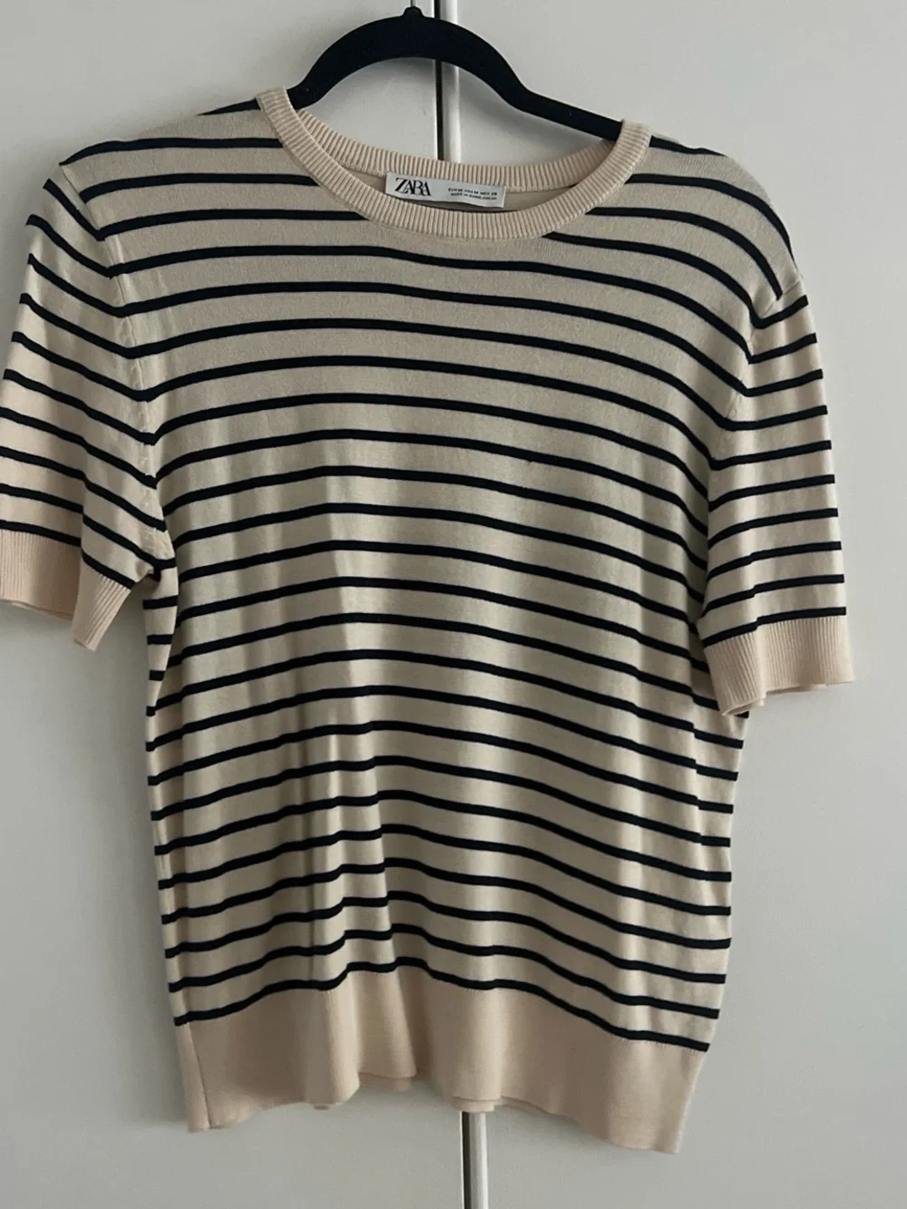 Zara Cream & Black Striped Short Sleeve Knit Tee